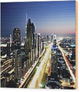 Elevated View Of Sheikh Zayed Road And #1 Wood Print