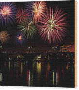 Fireworks Over The Broadway Bridge #1 Wood Print