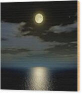 Full Moon Over The Sea #1 Wood Print