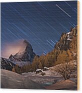 Matterhorn With Star Trail #1 Wood Print