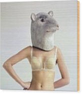Model Wearing A Mouse Mask #1 Wood Print