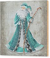 Old World Style Turquoise Aqua Teal Santa Claus Christmas Art By Megan Duncanson Wood Print