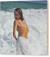 Patti Hansen Topless In Surf Wood Print