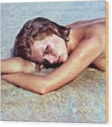 Patti Hansen Topless On A Beach Wood Print
