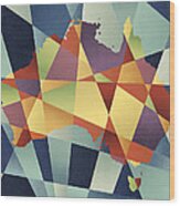 Australia Geometric Retro Map #3 Wood Print