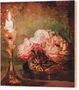 Roses By Candlelight Wood Print
