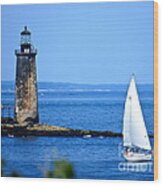 Sailing By Ram Island Light #1 Wood Print