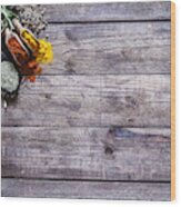 Spices And Herbs On Rustic Wood Kitchen Table #1 Wood Print