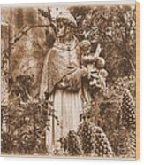 Statue Of Saint Francis In The Gardens Of The Carmel Mission Forecourt Carmel-by-the-sea California  #1 Wood Print