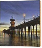 Sunset At Huntington Beach Pier  #2 Wood Print