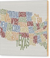 United States Text Map #1 Wood Print