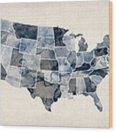 United States Watercolor Map #1 Wood Print