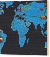 World Map And Virgo Constellation #2 Wood Print