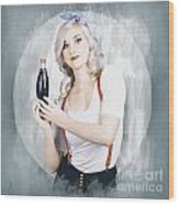 Young Beautiful Retro Lady Holding Soda Drink #1 Wood Print