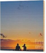 Couple Watching The Sunset On A Beach In Maui Hawaii Usa #11 Wood Print