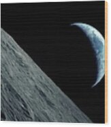 Earthrise Over The Moon #11 Wood Print