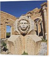 Sculpted Medusa Head At The Forum Of Severus At Leptis Magna In Libya #11 Wood Print