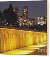 Bellevue Skyline From City Park With Fountain And Waterfall At S #14 Wood Print