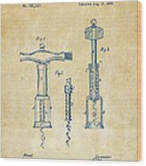 1876 Wine Corkscrews Patent Artwork - Vintage Wood Print