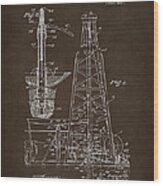 1911 Oil Drilling Rig Patent Artwork - Espresso Wood Print