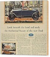 1928 - Ford Tudor Convertible And Sedan Advertisement- Color Wood Print