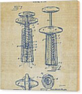 1944 Wine Corkscrew Patent Artwork - Vintage Wood Print
