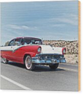 1956 Ford Crown Victoria Cruising The New Mexico Desert Wood Print