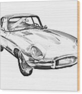 1964 Jaguar Xke Antique Sportscar Illustration Wood Print