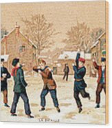19th C. Snowball Fight Wood Print