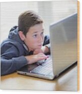 Boy Using A Laptop #2 Wood Print