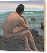 Nude Male By The Sea #2 Wood Print