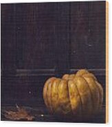 Pumpkin On Dark Background Wood Print
