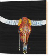 Red And Gold Illuminating Longhorn Skull #1 Wood Print