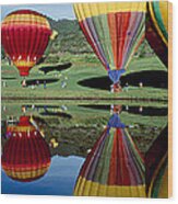 Reflection Of Hot Air Balloons #2 Wood Print