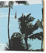 Sailboat And Luscious Palms #2 Wood Print