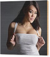 Sexy Young Asian Woman In White Tank Top #2 Wood Print