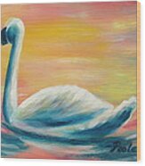 Swan At Sunset Wood Print
