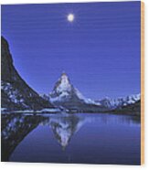 The Matterhorn And Riffelsee Lake #2 Wood Print