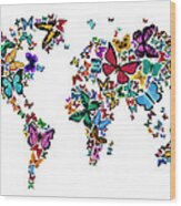 Butterflies Map Of The World #3 Wood Print