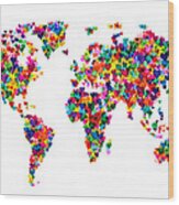 Love Hearts Map Of The World Map Wood Print