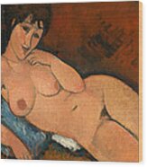Nude On A Blue Cushion #6 Wood Print