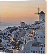 Oia Town During Sunset #2 Wood Print