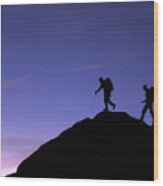 Three People Hiking In The Mountains #3 Wood Print