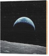 Earthrise Over The Moon #4 Wood Print