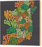 Ireland Eire County Text Map #4 Wood Print