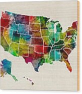 United States Watercolor Map Wood Print