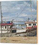 Boats In The Harbour Of Mirissa On The Tropical Island Of Sri Lanka Wood Print