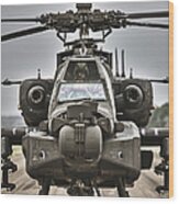 Ah-64 Apache Helicopter On The Runway #7 Wood Print