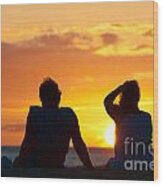 Couple Watching The Sunset On A Beach In Maui Hawaii Usa #8 Wood Print