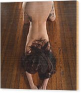 9151 Beautiful Submissive Woman Prostrate On Floor Wood Print